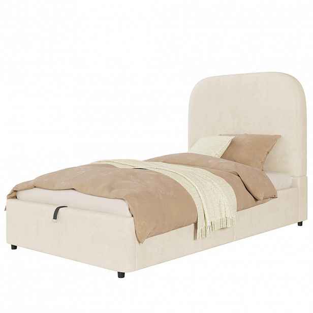 CHICFURN DĚTSKÁ POSTEL 90/200 cm v béžové barvě se sametovým čelem a hydraulickým úložným prostorem