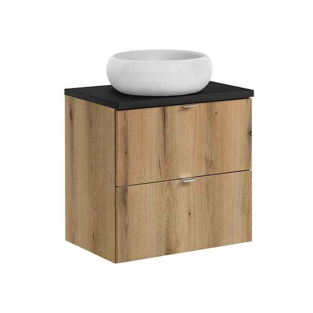 Comad Závěsná skříňka Nova Oak Wiki s deskou a umyvadlem 60 cm dub evoke/černá