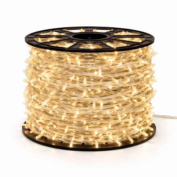 Easy Fix LED světelný řetěz, 100 m, venkovní, teple bílá s FLASH, 1000 diod, bílý kabel, IP67, cívka