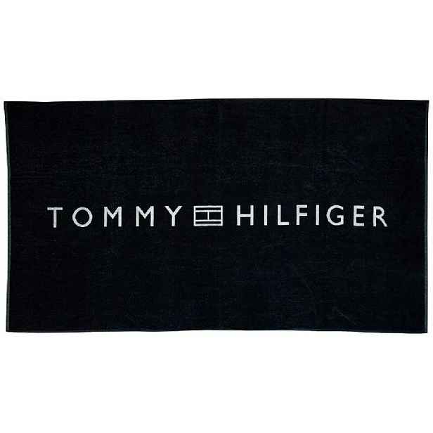 Obrovský Černý Ručník Tommy Hilfiger 100 x 180 cm Velké Logo 100% Bavlna