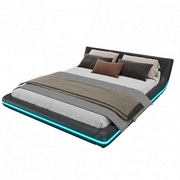 OKWISH POSTEL 160/200 cm černá z PU s LED osvětlením a dálkovým ovládáním