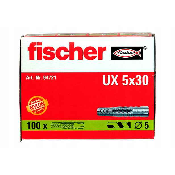 Fischer Kolík Ux 8x50 Rh N s límcem a kulatým háčkem, bílý 25 Ks
