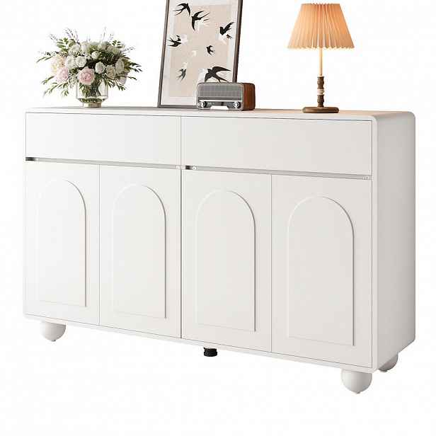 STILVORA KUCHYŇSKÁ SKŘÍŇ bílá s úložným prostorem a zásuvkami, 140×38×89 cm, do obývacího pokoje a ložnice