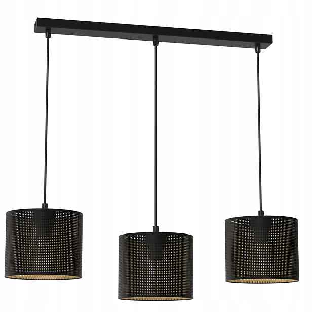 Závěsná lampa černá zlatá lišta 75 cm síťka do jídelny 3 body Luminex
