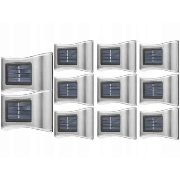 11 x Kovová Led Lampa Stříbrná Solární Nástěnná Lampa Venkovní Soumrakový Senzor