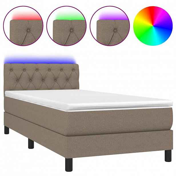 vidaXL Box spring postel s matrací a LED taupe 80 x 200 cm textil
