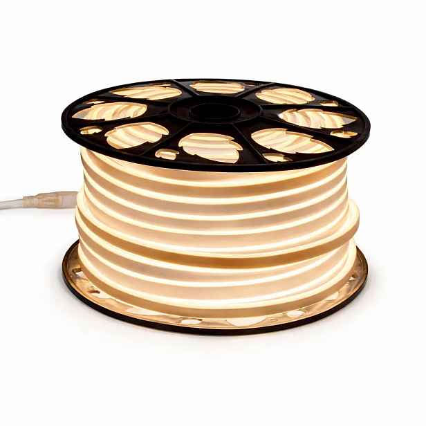 Easy Fix LED Neon hadice venkovní, 50 m, D-TYP dvoustranný, teple bílá, 3000 diod, bílý kabel, IP44, cívka