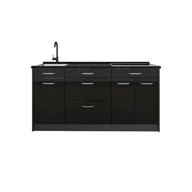 Vicco KUCHYŇSKÝ BLOK R-Line, Černý vysoký lesk/Antracit, 160 cm bez pracovní desky