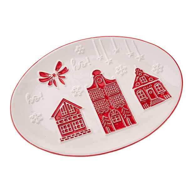 Bílý servírovací keramický talíř s vánočním motivem Christmas cottage – Dakls