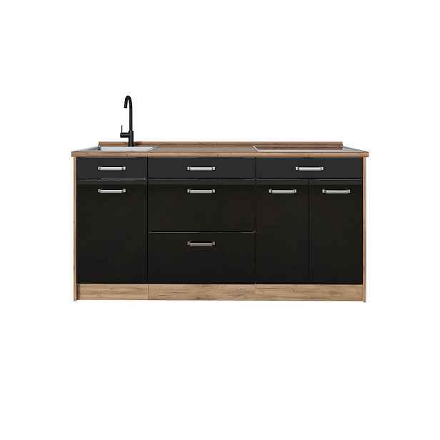 Vicco KUCHYŇSKÝ BLOK R-Line, Černý vysoký lesk/Zlatý mocný dub, 160 cm pracovná doska Dub Goldkraft