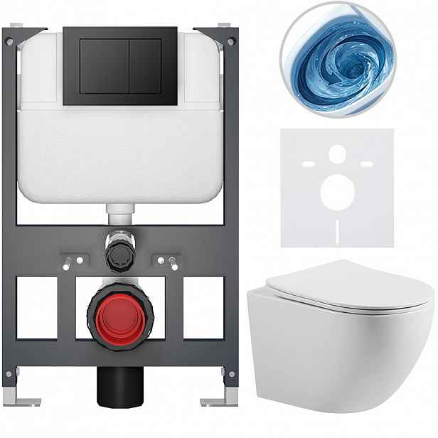 Kompletní WC set Basic/Cesso - bílá matná - WC tlačítko Maxio/Černá - závěsné - nízký modul - předstěnová instalace - 49x36 cm - 8050BD86174