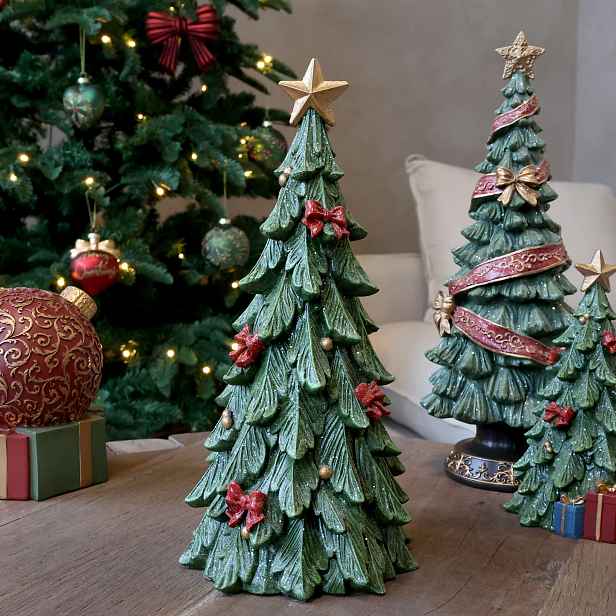 Zelený vánoční stromek s mašlemi Noël Tree z polyresinu – Ø 15,5*32 cm Chic Antique