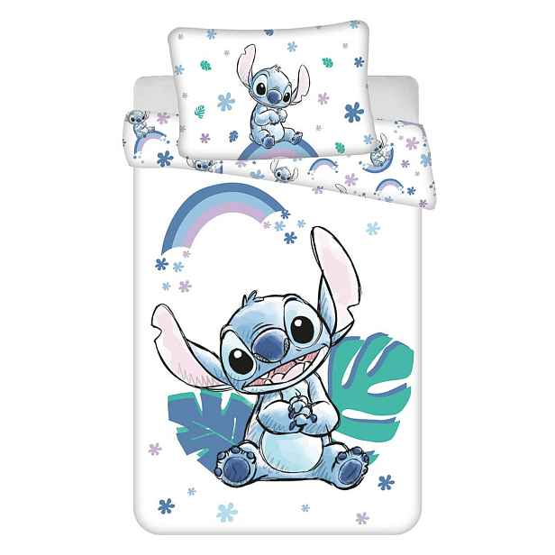Bílé/modré bavlněné dětské povlečení do postýlky 135x100 cm Lilo and Stitch "Rainbow" – Jerry Fabrics