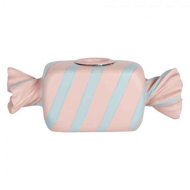 Růžovo-modrý svícen na úzkou svíčku Bonbón Candy - 14*5*5 cm Clayre & Eef