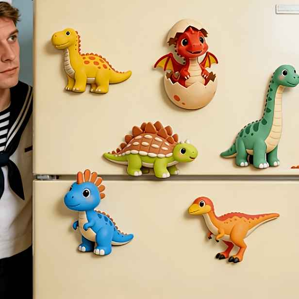 TEMU 6 ks 2D ploché magnetické samolepky na lednici s dinosaury
