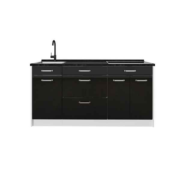 Vicco KUCHYŇSKÝ BLOK R-Line, Černý vysoký lesk/Bílá, 160 cm pracovná doska antracitová