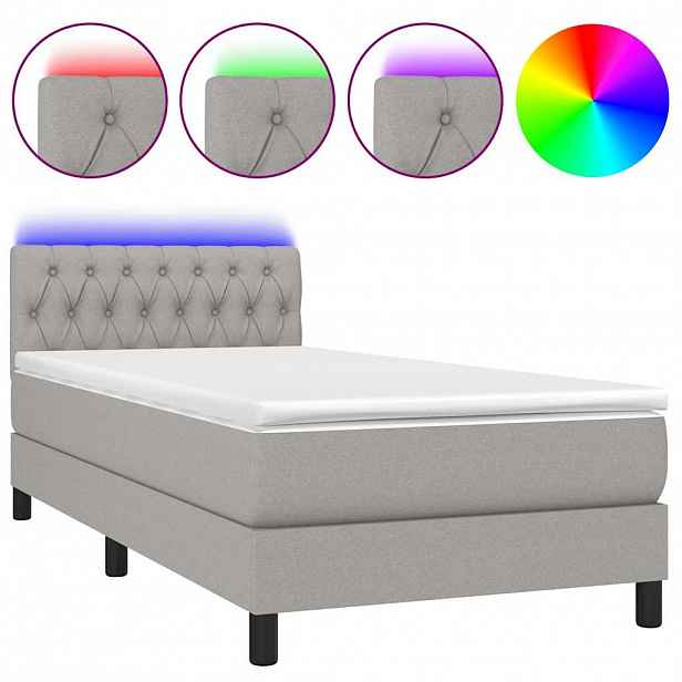 vidaXL Box spring postel s matrací a LED světle šedá 90x190 cm textil