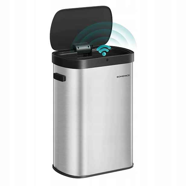 Songmics Automatický odpadkový koš 50 l Senzorový snímač pohybu Kryt stříbrný