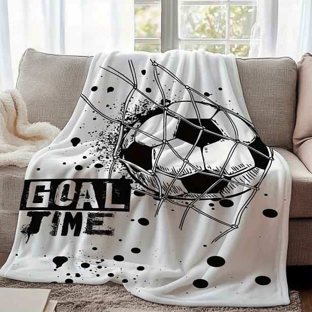 TEMU Flanelová s potiskem Soccer Goal Time, na pohovku, postel, obývací pokoj, kancelář, židli, gauč, na , kempování a postel, dárky pro rodinu
