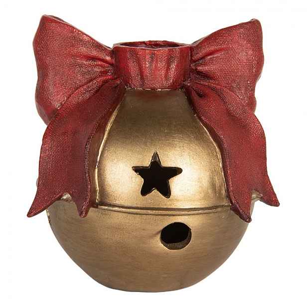Bronzový antik svícen rolnička s mašlí na úzkou svíčku - 13*12*13 cm Clayre & Eef