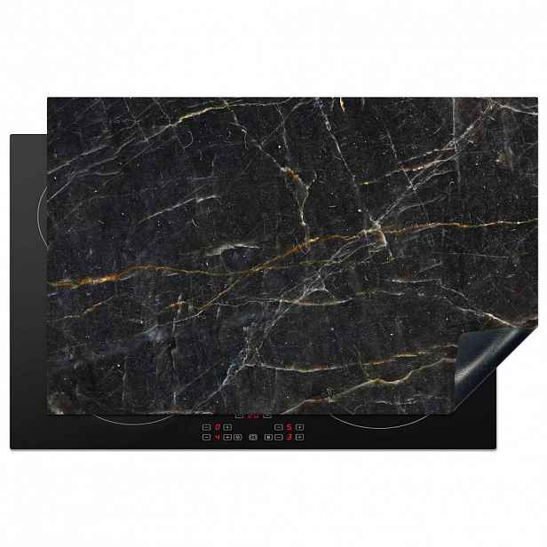 MuchoWow KRYT NA INDUKČNÍ DESKU Mramor - Černá - Zlatá - Šedá - Mramorová struktura 81.6x52.7 cm