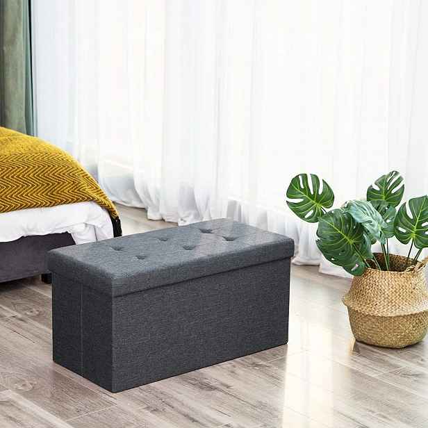 Úložný sedací box čalouněný skládací 76x38 cm tmavě šedý