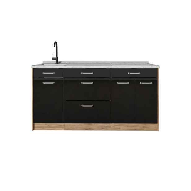 Vicco KUCHYŇSKÝ BLOK R-Line, Černý vysoký lesk/Zlatý mocný dub, 160 cm pracovná doska Mramor
