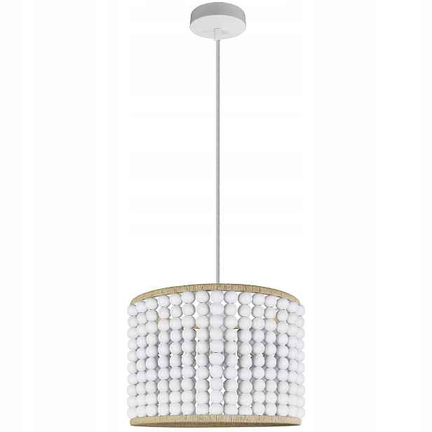 Závěsná lampa bílá dřevěné korálky kulaté nad stůl 30 cm Polux