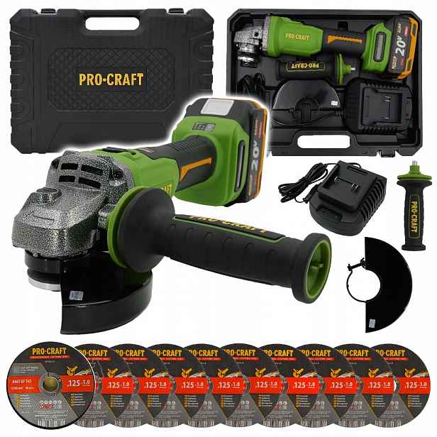 Aku úhlová bruska Procraft PWA220 10x řezný kotouč CD125x1.0