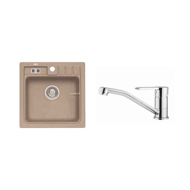Alveus SET ALVEUS NIAGARA 20/55 + BATERIE RUTA - béžový granitový dřez 465 x 465 mm v setu s baterií