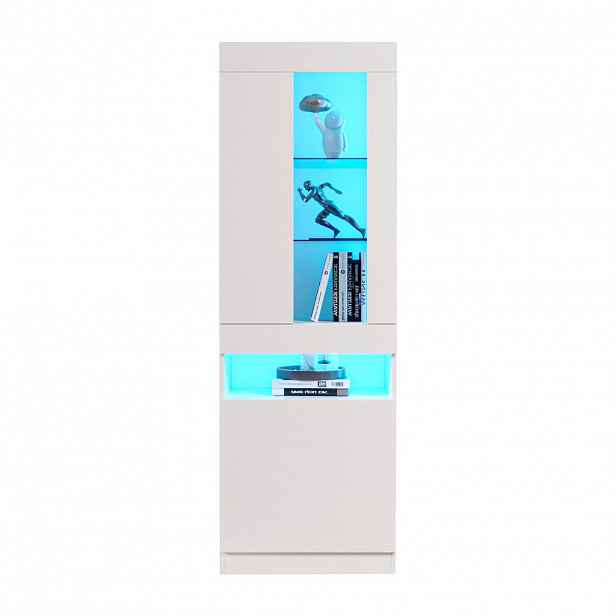 STILVORA VITRÍNA v bílé barvě s LED osvětlením do obýváku, V180/Š50/H40 cm
