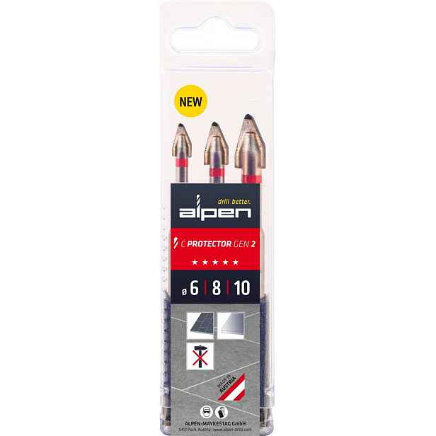 3ks vrtáků pro velmi tvrdé dlaždice 6, 8 a 10 mm, Alpen [0000304003100]