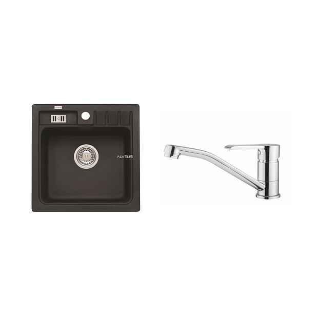 Alveus SET ALVEUS NIAGARA 20/91 + BATERIE RUTA - černý granitový dřez 465 x 465 mm v setu s baterií