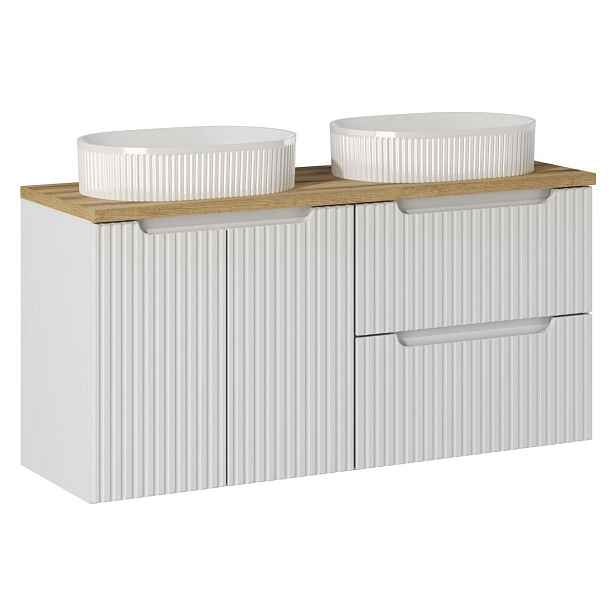 Comad Závěsná skříňka Nova White Beyond s deskou a umyvadly 120 cm bílá/dub evoke
