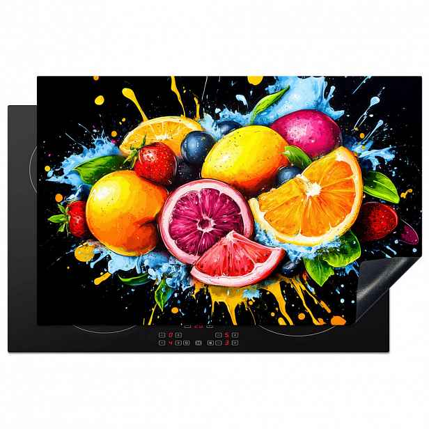 MuchoWow KRYT NA INDUKČNÍ DESKU Ovoce - graffiti - barevné - pomeranč - jahoda - abstraktní 80x52.2 cm