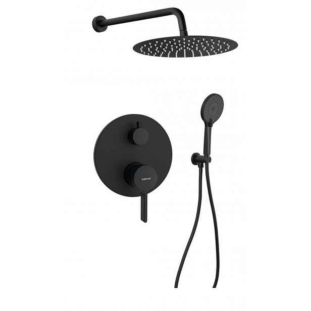 Sapho Iconic - Sprchový set s baterií pod omítku, s tělesem, průměr 30 cm, matná černá AF042B-01