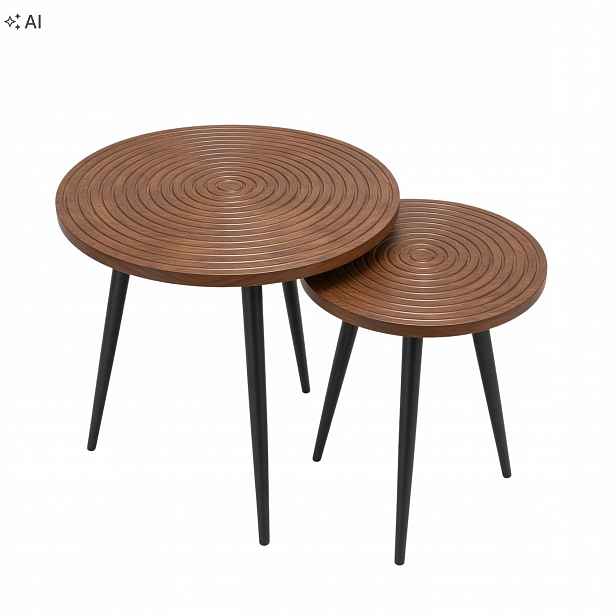 Set 2x Konferenční Stolek do obývacího pokoje Frézované Desky kulaté Moderní Loft
