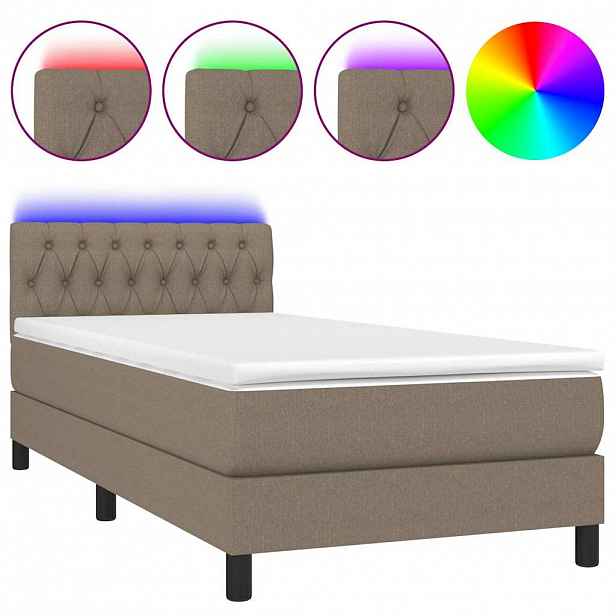 vidaXL Box spring postel s matrací a LED taupe 90x190 cm textil