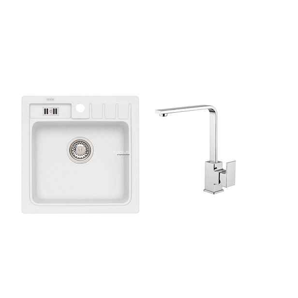 Alveus SET ALVEUS NIAGARA 20/11 + BATERIE RENO - bílý granitový dřez 465 x 465 mm v setu s baterií