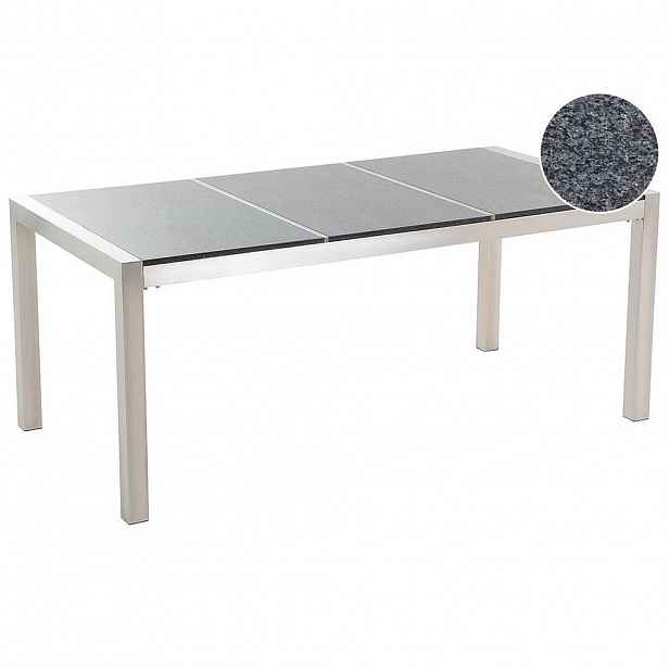 Beliani ZAHRADNÍ STŮL Nerezová ocel/Žula šedý leštěný 180/90 cm Grosseto