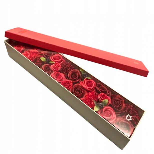 Červený mýdlový květinový box Deluxe