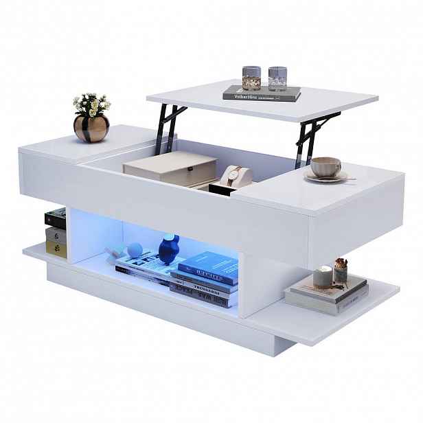 FLIEKS KONFERENČNÍSTOLEK 98x45cm Bílý Zvedací LED Skříňky