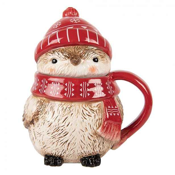 Keramický hrnek ptáček s víčkem a čepičkou - 15*11*17 cm / 500 ml Clayre & Eef