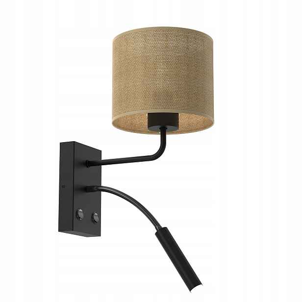 Luminex Nástěnné svítidlo černé s jutovým stínítkem, 2 spínače E27+G9 Led