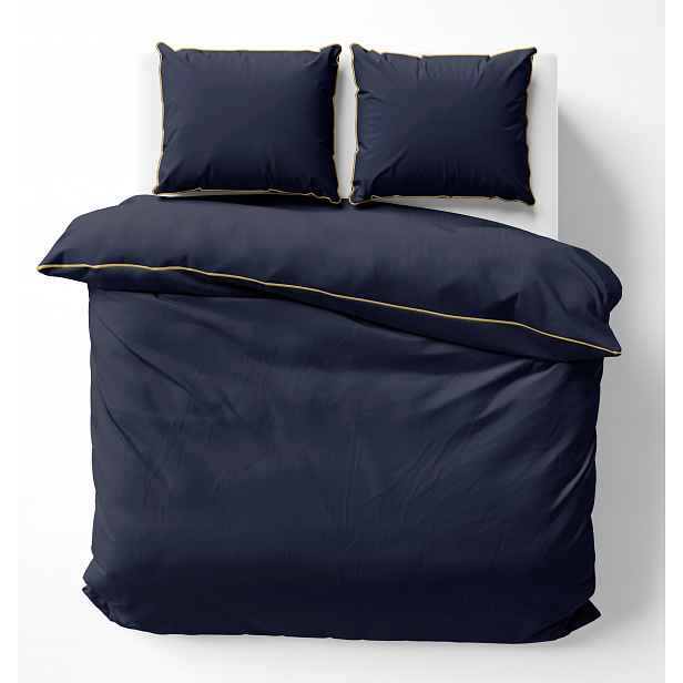 Povlečení Pure Makosatina bavlněné s lemováním 220x200 Tmavě Modré Dark Blue