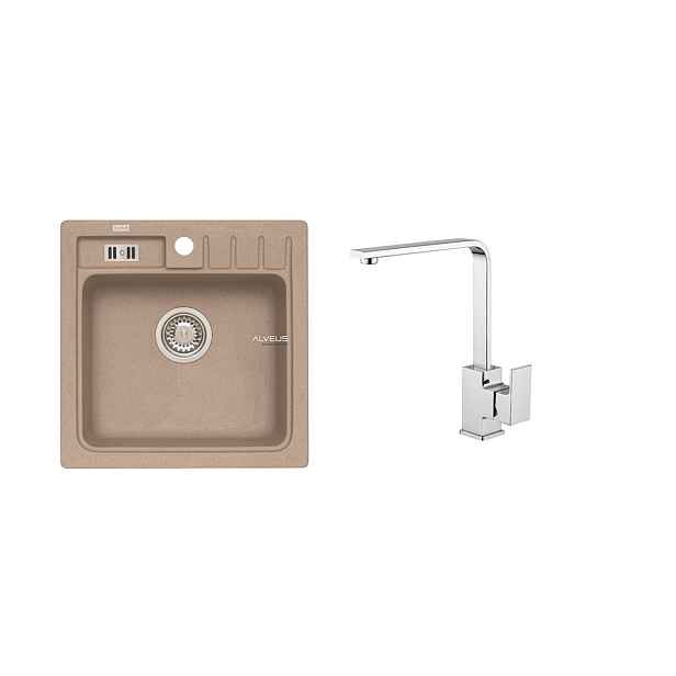 Alveus SET ALVEUS NIAGARA 20/55 + BATERIE RENO - béžový granitový dřez 465 x 465 mm v setu s baterií