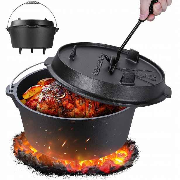 Lovecký Kotlík Litinový Hrnec maďarské pečeně na Oheň Gril 5L