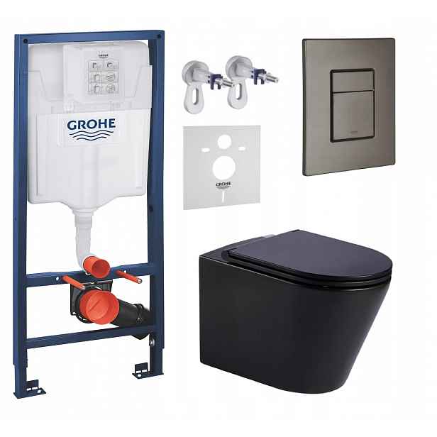 Podomítkový Wc set Grohe s mísou Jess černý, tlačítko grafit kartáčované