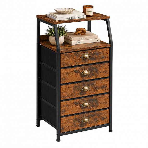 Relaxdays KOMODA vintage hnědá černá 5 zásuvek 110x40x29 cm