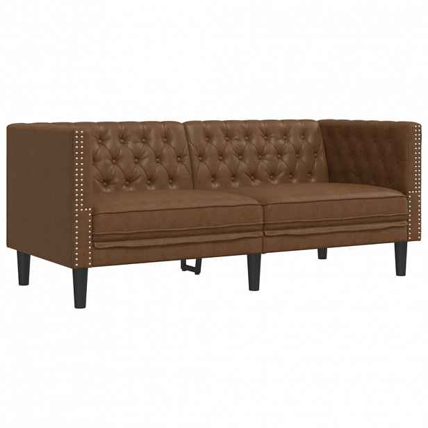 vidaXL Pohovka Chesterfield 2místná hnědá umělá semišová kůže